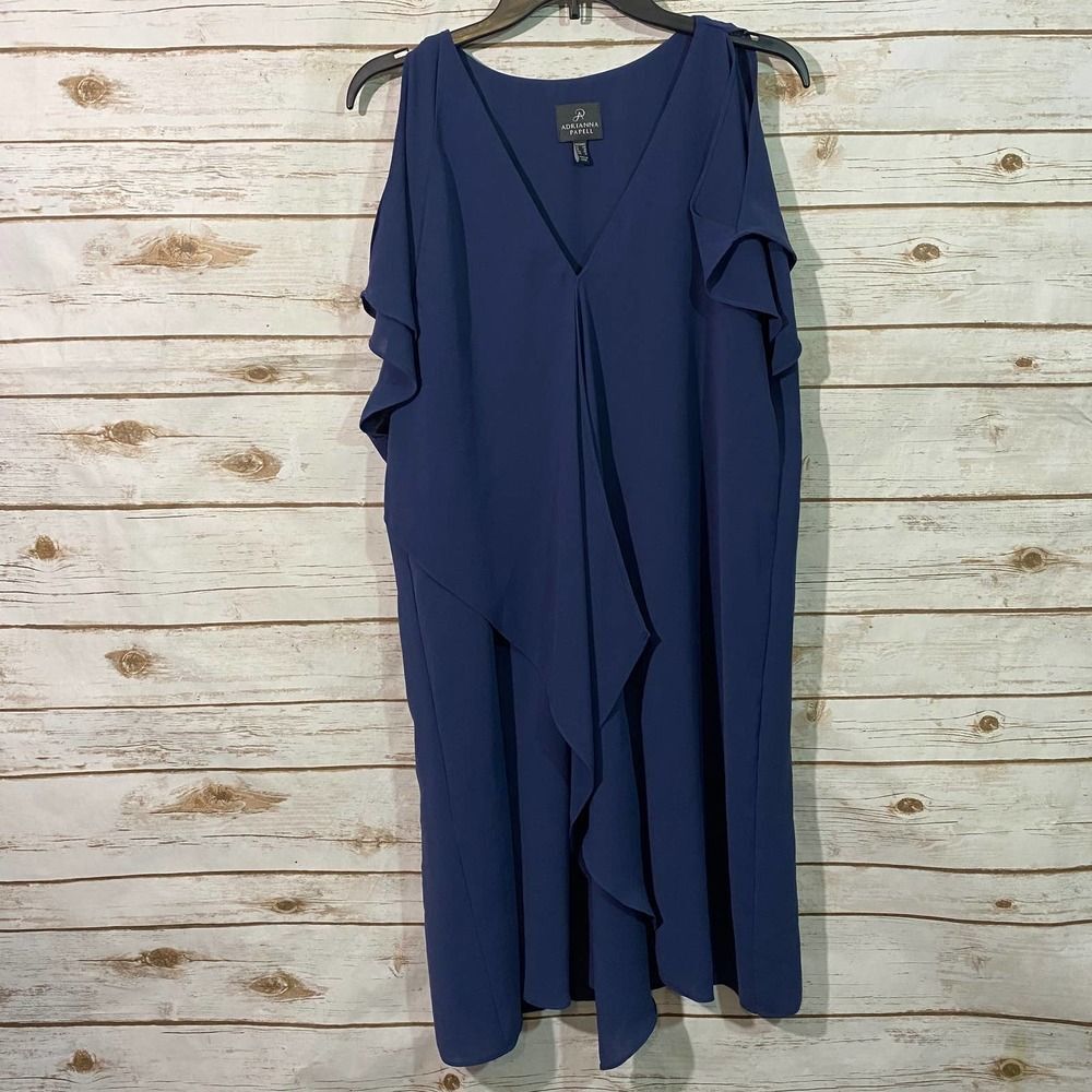 Adrianna Papell Women's Navy Blue Sleeveless V-neck‎ Kaftan Dress Size 12